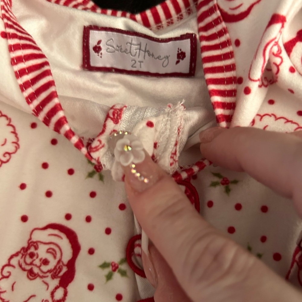 Sweet honey ruffle Santa Christmas zip up pajamas